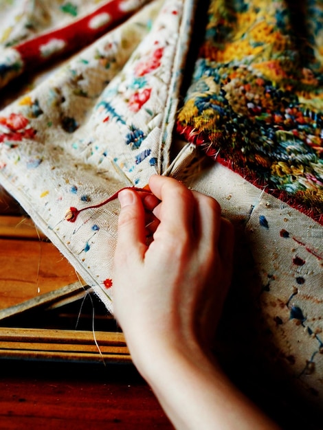 ręce haftujące szczegół